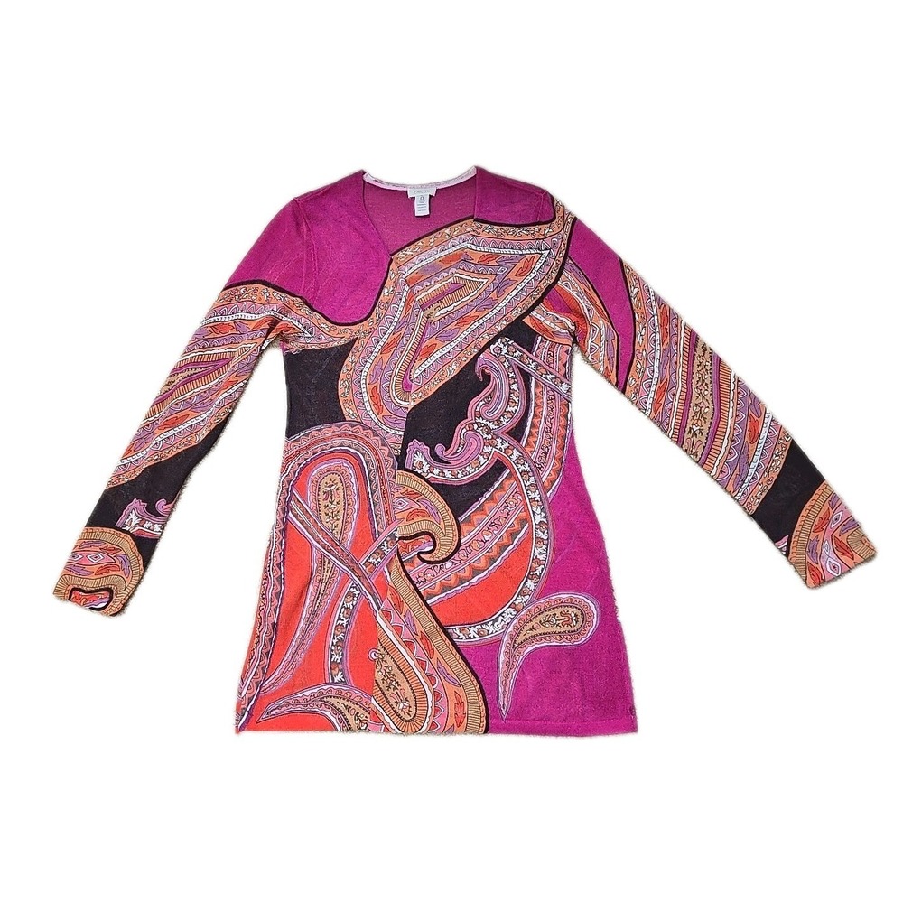 Chico's Women's Lightweight Cardigan Open Front Size 0 US S Paisley Flora Artsy